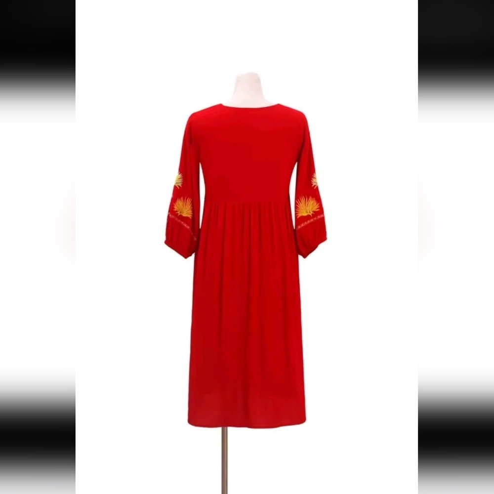 Vibrant Red Maxi Dress with Embroidered Details - Picture 7 of 13